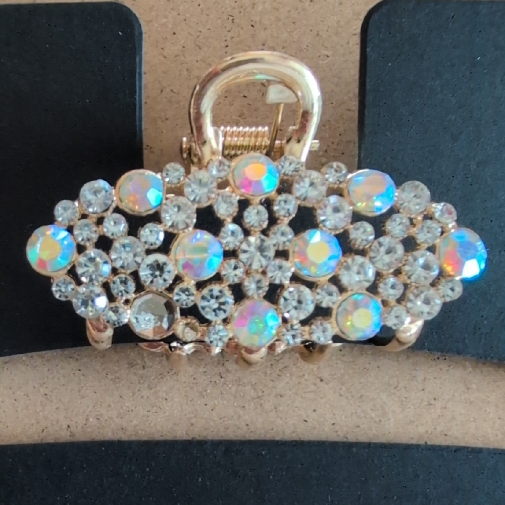 Elegant Metallic Gold AB Crystal Hair Claw Clip